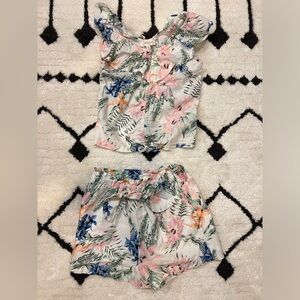 2 piece Linen Tropical Floral crop top short set Jessica Simpson girls L